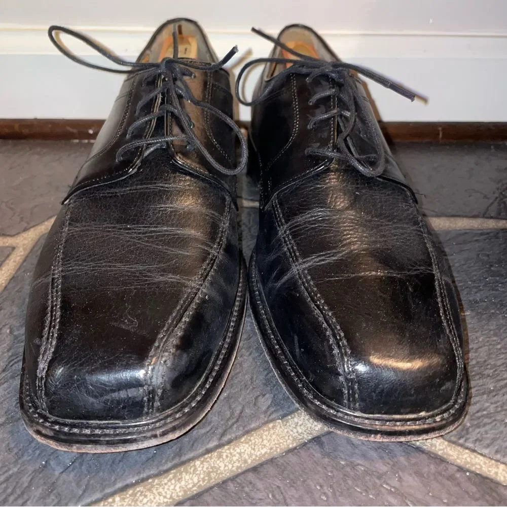Black Leather Lace Up Flat Toe Mens Dress Shoes Size 10.5